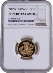 2005 Proof Gold Sovereign Coin Elizabeth II Fourth Head NGC PF70