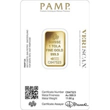 1 Tola Gold Bar PAMP Lady Fortuna