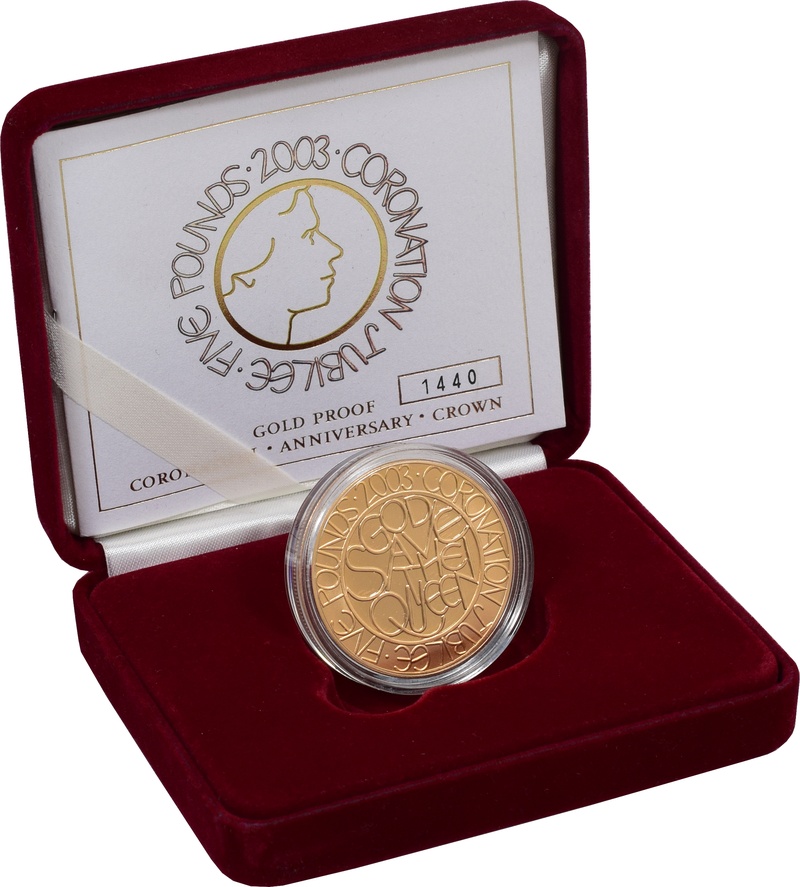 2003 - Gold £5 Proof Crown, Coronation Jubilee Boxed