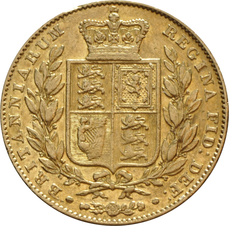 1844 Gold Sovereign Coin Queen Victoria Young Head Shield Back