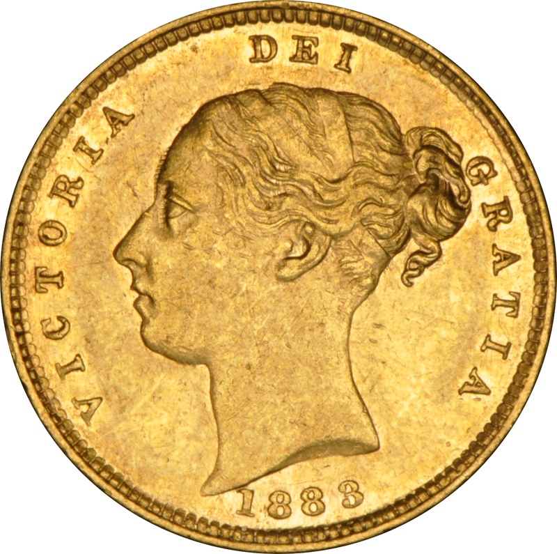 1883 Gold Half Sovereign Queen Victoria Young Head Shield Back NGC AU58