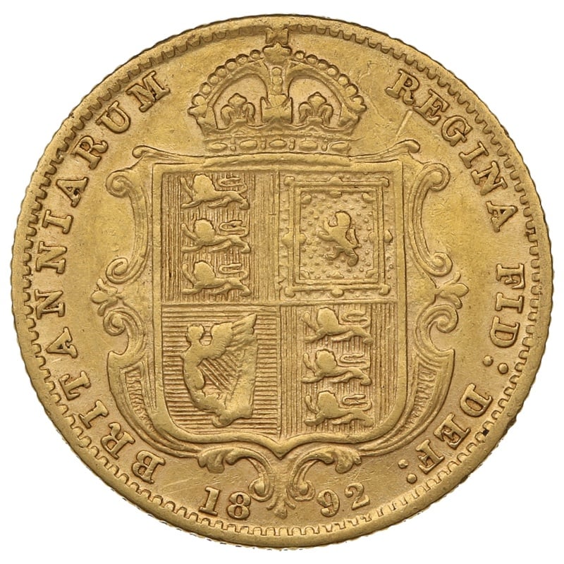 1892 Half Sovereign Victoria Jubilee Head Shield Back - London