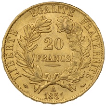 1851 French 20 Francs Gold Coin Ceres