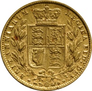 1859 Gold Sovereign Coin Queen Victoria Young Head Shield Back