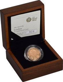 2010 Proof Gold £1 Pound Coin London Boxed