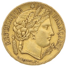 1849 French 20 Francs Gold Coin Ceres