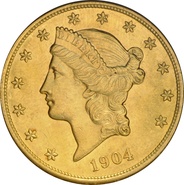 1904 $20 Double Eagle Liberty Head Gold Coin, Philadelphia NGC MS63