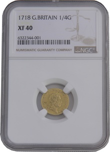 1718 George I Quarter Guinea Gold Coin NGC XF40