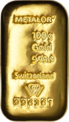 Metalor 100 Gram Gold Bar (Cast)