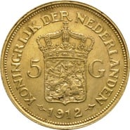 5 Guilders Netherlands Wilhelmina Mature