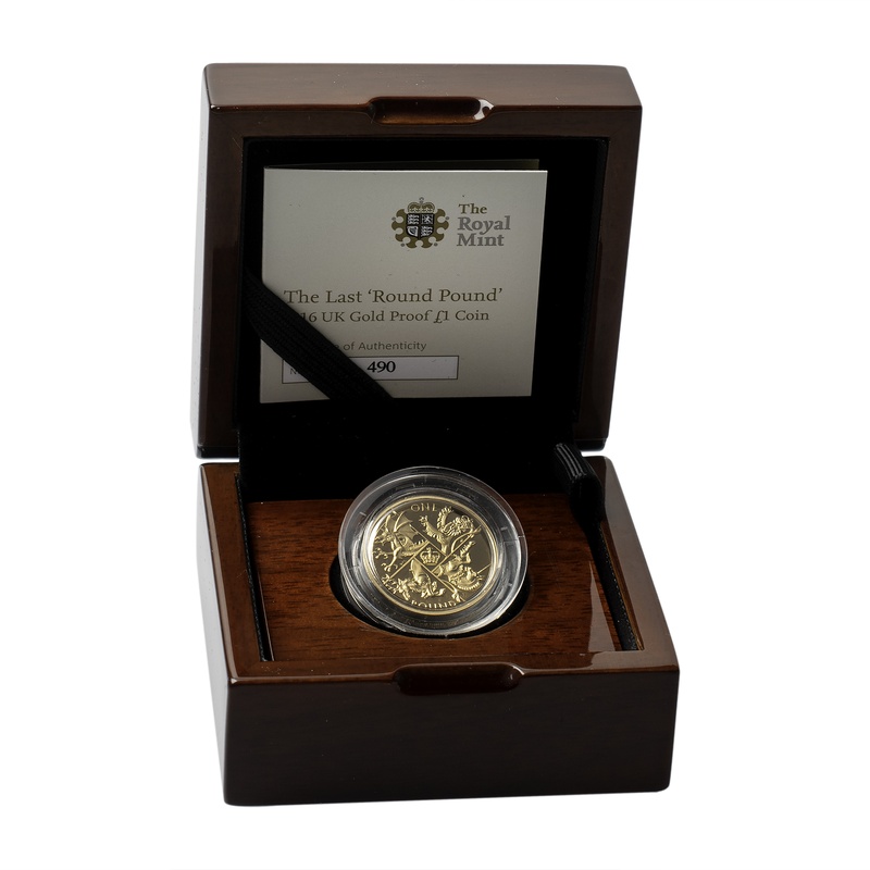 2016 Proof Gold £1 Pound Coin Last Round Pound Boxed