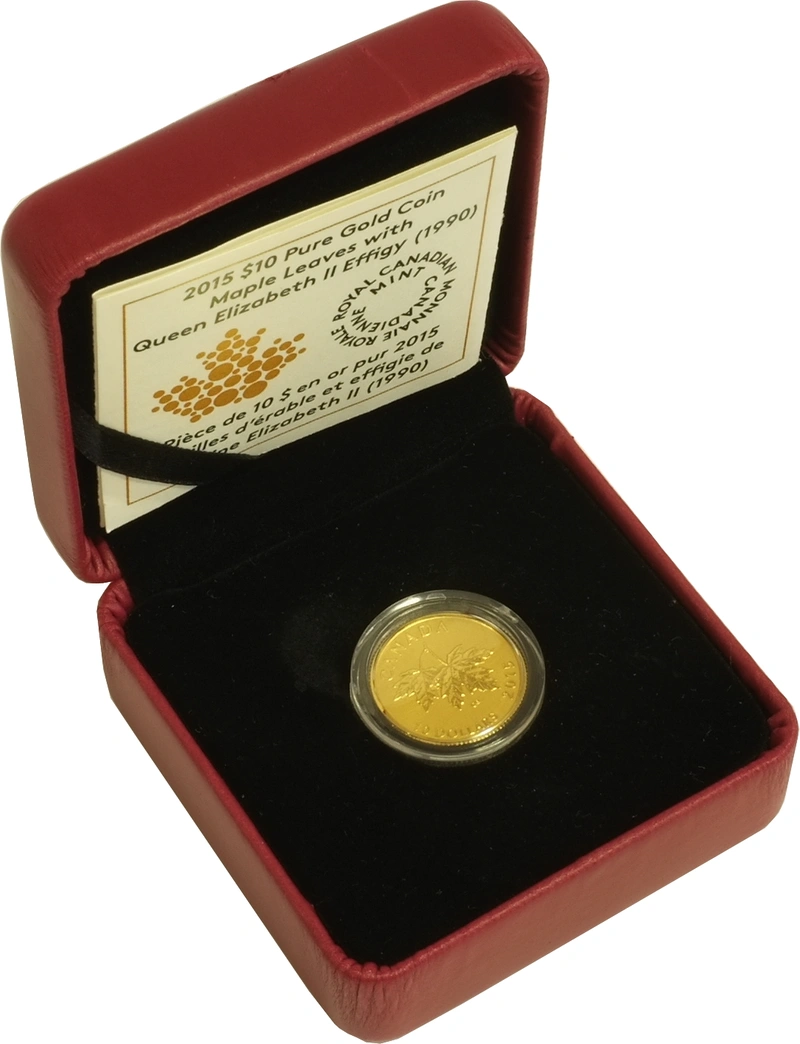 2015 $10 Pure Gold Coin Maple Leaves 1/4oz Boxed