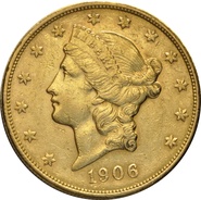 1906 $20 Double Eagle Liberty Head Gold Coin, San Francisco