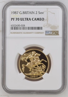 1987 Proof £2 Coin Gold Double Sovereign NGC PF70