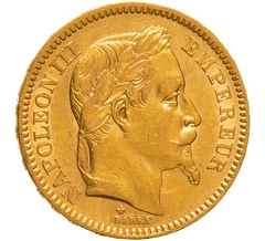 1862 French 20 Francs Gold Coin Napoleon III Laureate Head BB