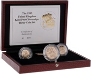 1993 Gold Proof Sovereign Three Coin Set Boxed