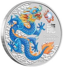 2024 1oz Perth Mint Year of the Dragon Coloured Silver Coin - Blue Dragon