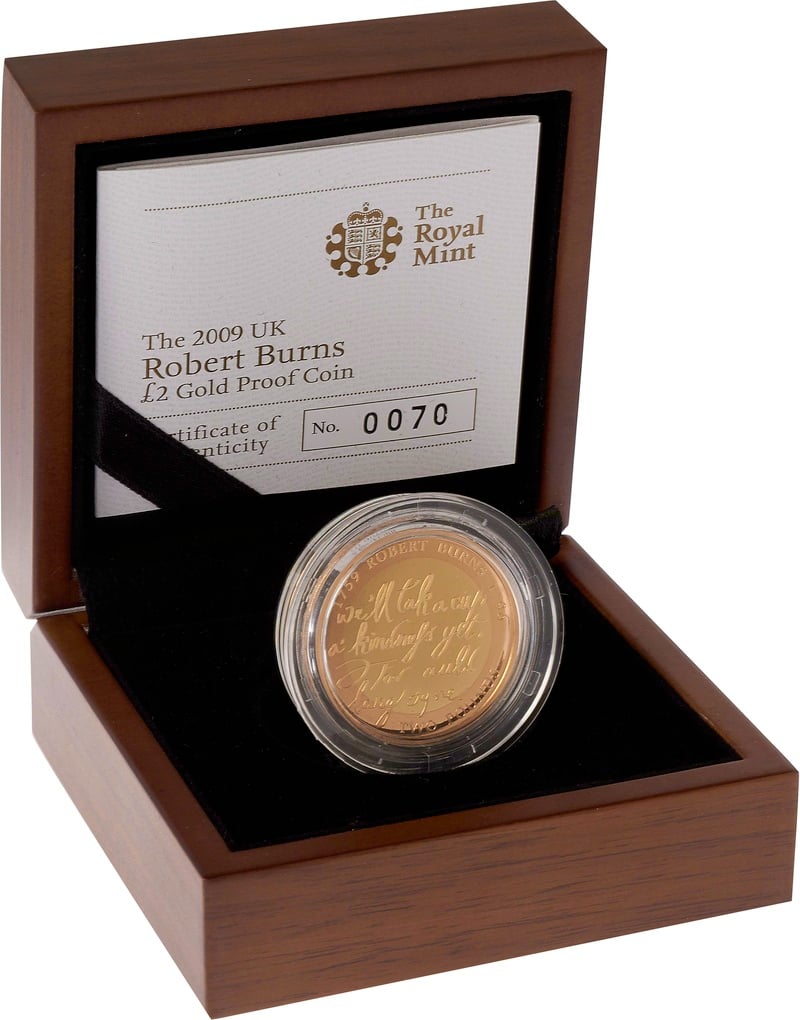 2009 Proof £2 Gold Coin Robert Burns Boxed