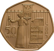 2003 Proof 50p Gold Coin Womens Social and Political Union Boxed