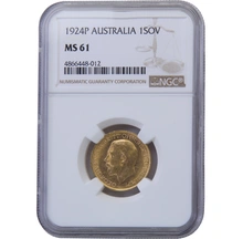 1924 Gold Sovereign Coin George V Perth NGC MS61