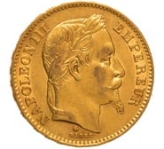 1867 French 20 Francs Gold Coin Napoleon III Laureate Head BB