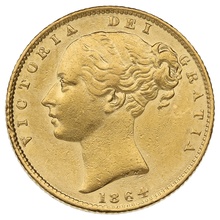 1864 Gold Sovereign Coin Queen Victoria Young Head Shield Back