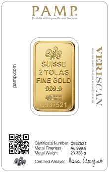 PAMP Lady Fortuna 2 Tola Gold Bar