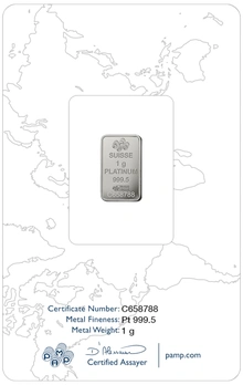 1g Platinum Bar PAMP Lady Fortuna Minted