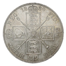 1889 Double Florin Silver Coin Queen Victoria Inverted 1 in VICTORIA