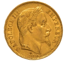 1868 French 20 Francs Gold Coin Napoleon III Laureate Head BB