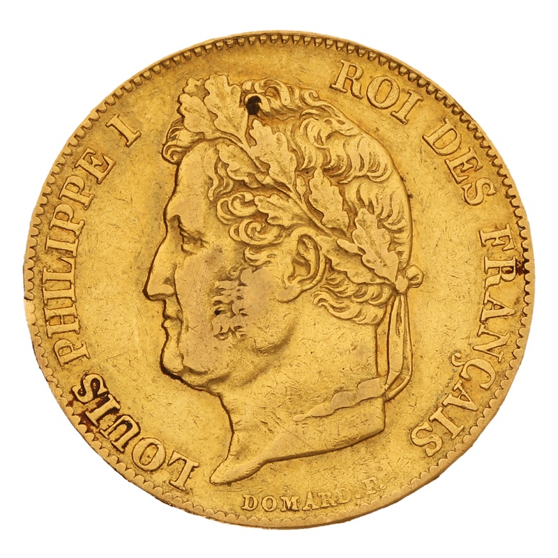 1847 French 20 Francs Gold Coin Louis-Philippe Laureate Head A