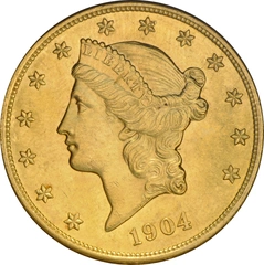 1904 $20 Gold Coin Double Eagle Liberty Head Philadelphia NGC MS63