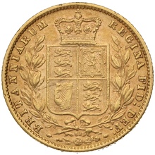 1870 Gold Sovereign Coin Queen Victoria Young Head Shield Back