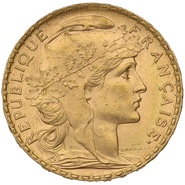 1905 French 20 Francs Gold Coin Marianne Rooster