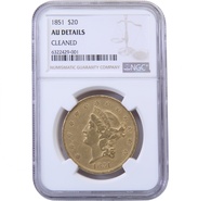 1851 $20 Double Eagle Liberty Head Gold Coin, Philadelphia NGC AU Details
