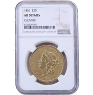 1851 $20 Gold Coin Double Eagle Liberty Head Philadelphia NGC AU Details