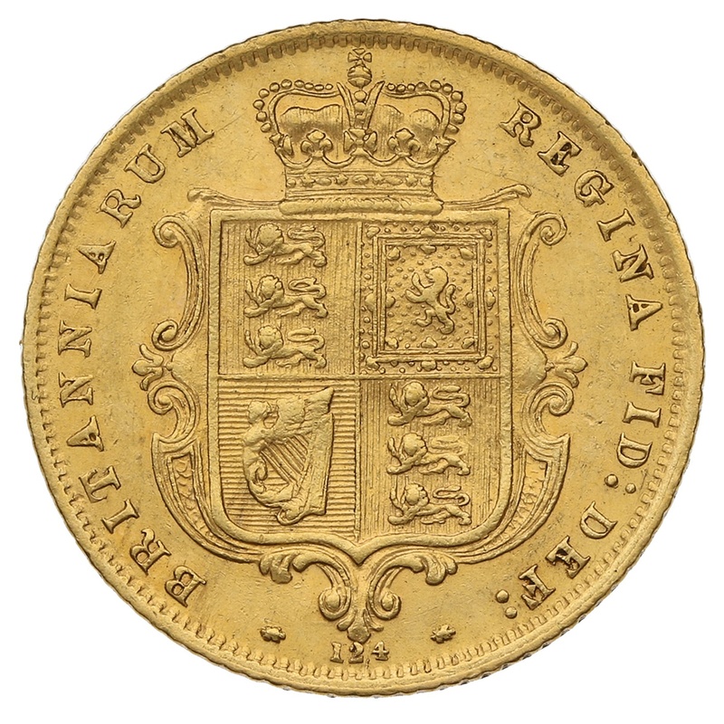 1872 Gold Half Sovereign Queen Victoria Young Head Shield Back