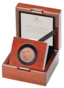 2023 Gold £5 Coin Quintuple Sovereign King Charles III Coronation Brilliant Uncirculated Boxed