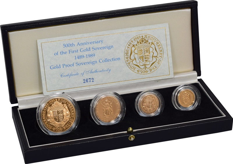1989 Gold Proof Sovereign Four Coin Set - 500th Anniversary Boxed