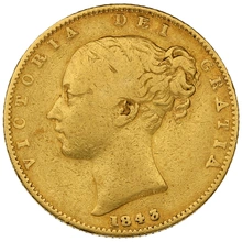 1843/2 Gold Sovereign Queen Victoria Young Head Shield Back Rare 3/2 Overdate