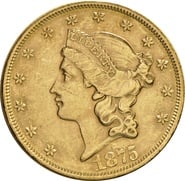 1875 $20 Gold Coin Double Eagle Liberty Head Philadelphia