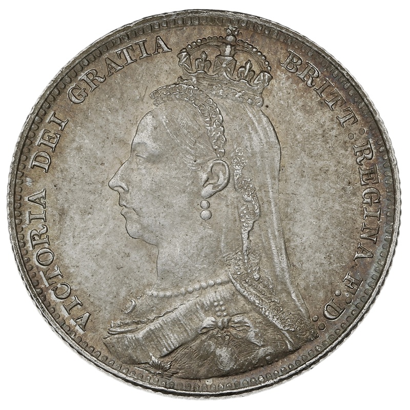 1892 Silver Shilling Coin Queen Victoria