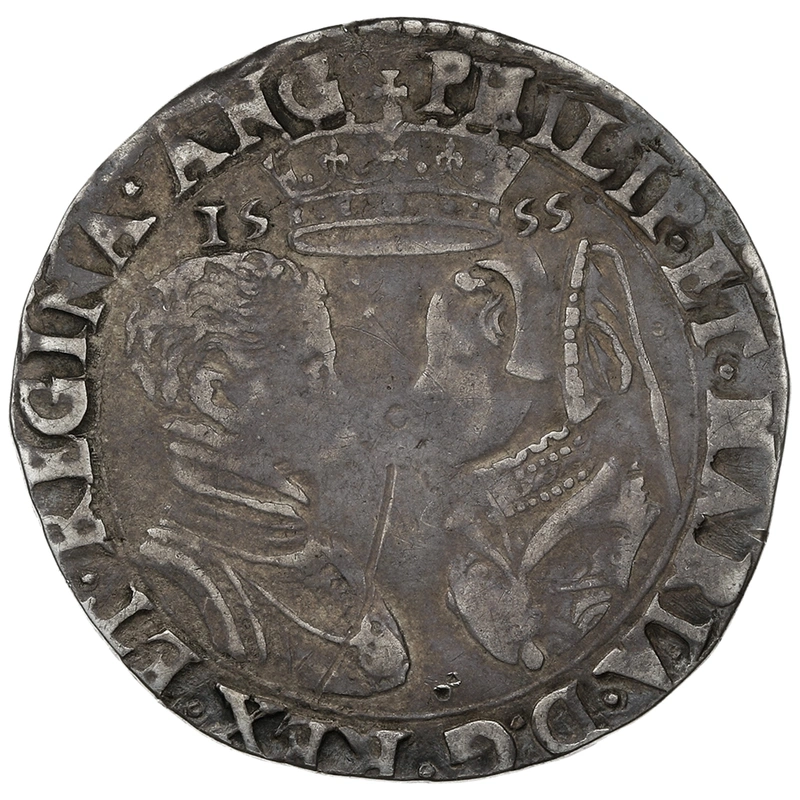 1555 Silver Shilling Coin Philip and Mary Hammered