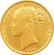 1849 Gold Sovereign Queen Victoria Young Head