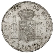 1905 Alfonso XIII Silver 2 Pesetas