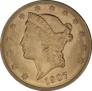 1907 $20 Gold Coin Double Eagle Liberty Head Denver NGC MS63