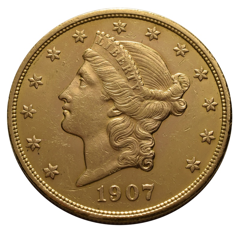 1907 $20 Gold Coin Double Eagle Liberty Head Philadelphia