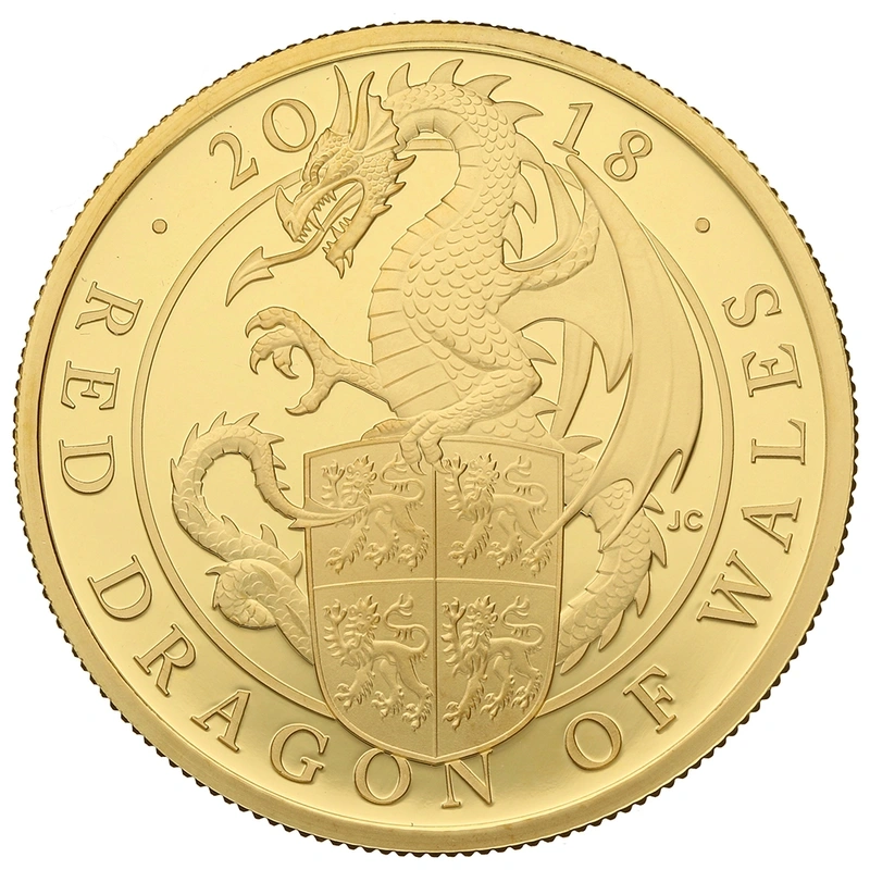 2018 1oz Red Dragon of Wales Gold Coin Queen's Beasts Proof Boxed