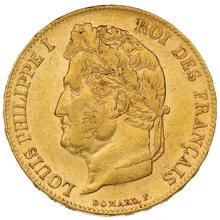 1840 French 20 Francs Gold Coin Louis-Philippe Laureate Head A