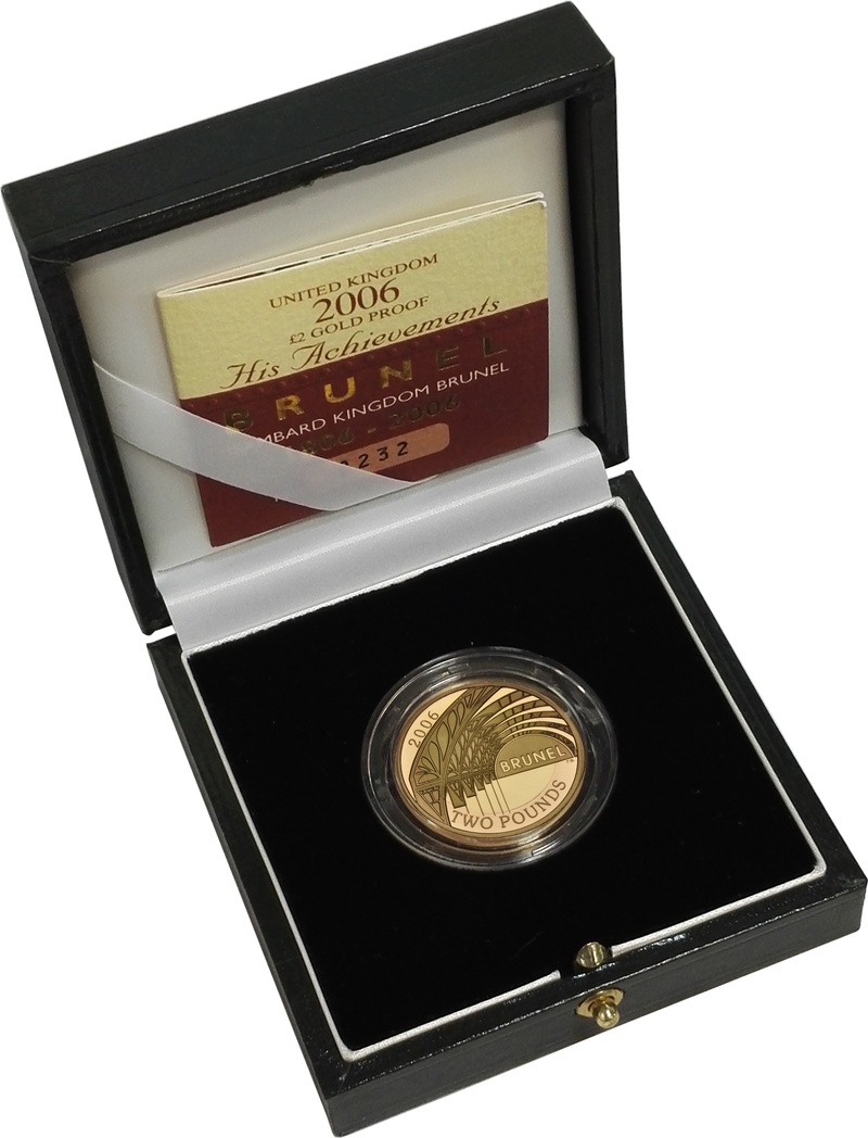 2006 £2 Two Pound Proof Gold Coin: Brunel, Achievements Boxed